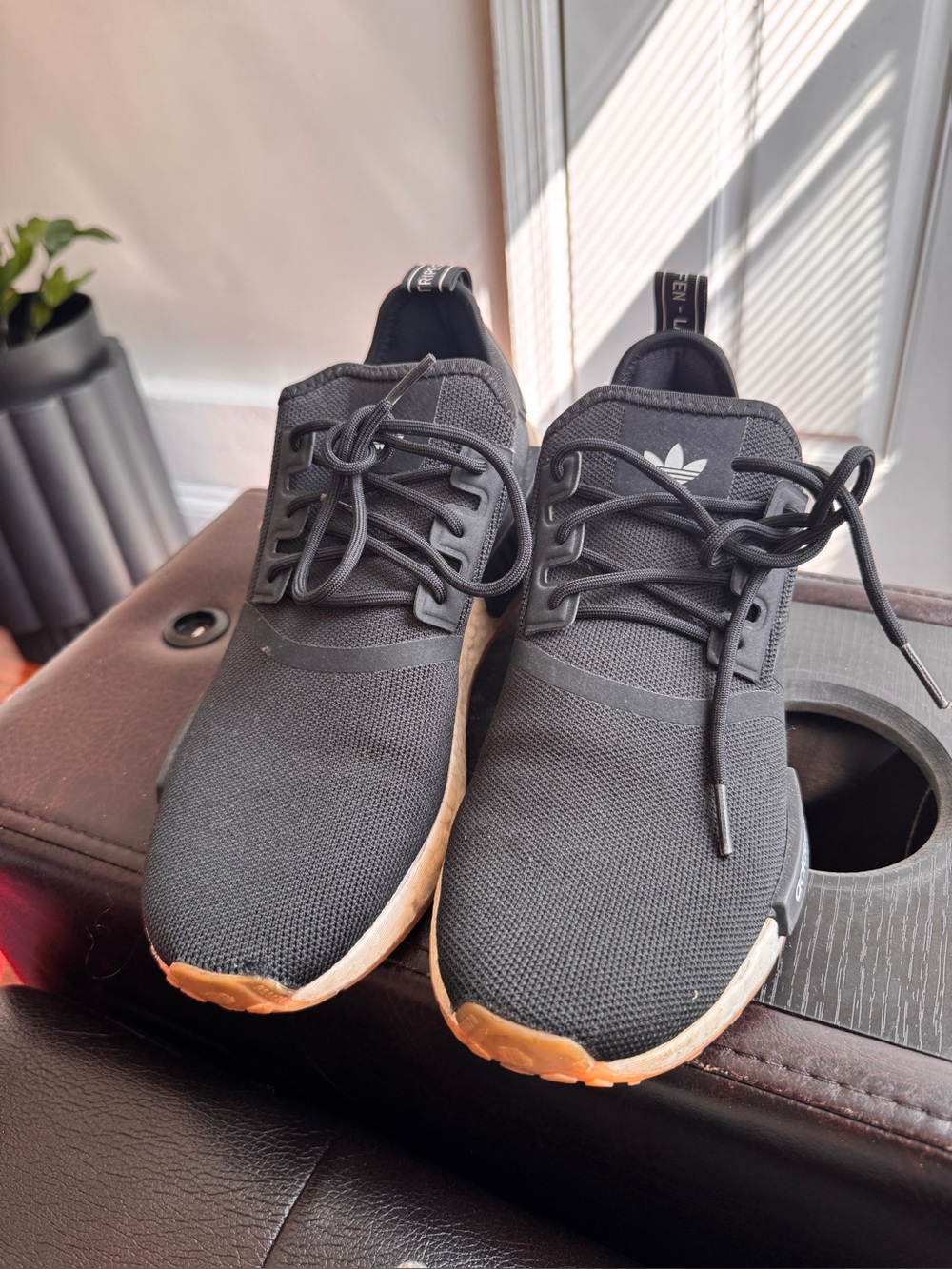 adidas Men’s Black Knit Sneakers with Gum Outsole